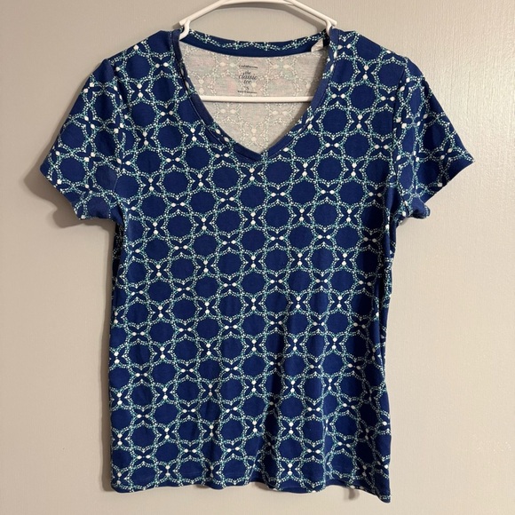 Croft & Barrow Navy Geometric Short Sleeve Tee Size Small - Picture 1 of 6